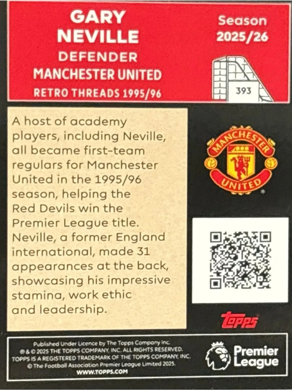Topps Manchester United Gary Neville Soccer Trading Card